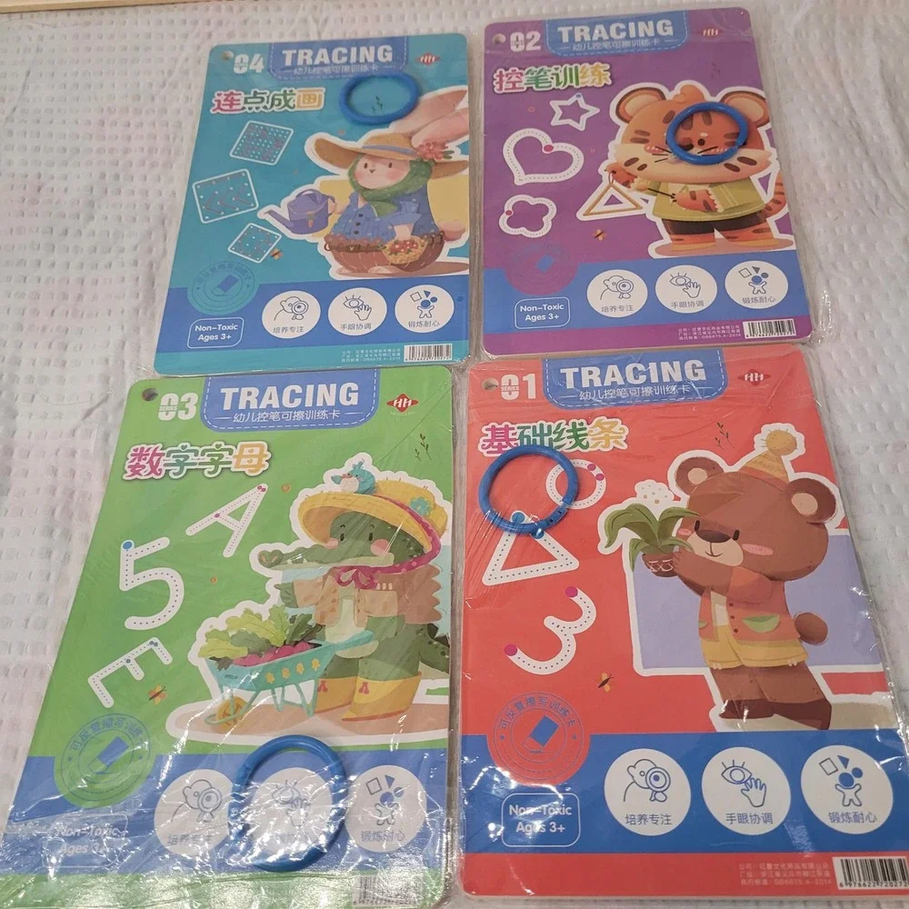 Kids Tracing Practice Set 4 Packs Dry Erase Alphabet Shapes Writing Card Ages 3+